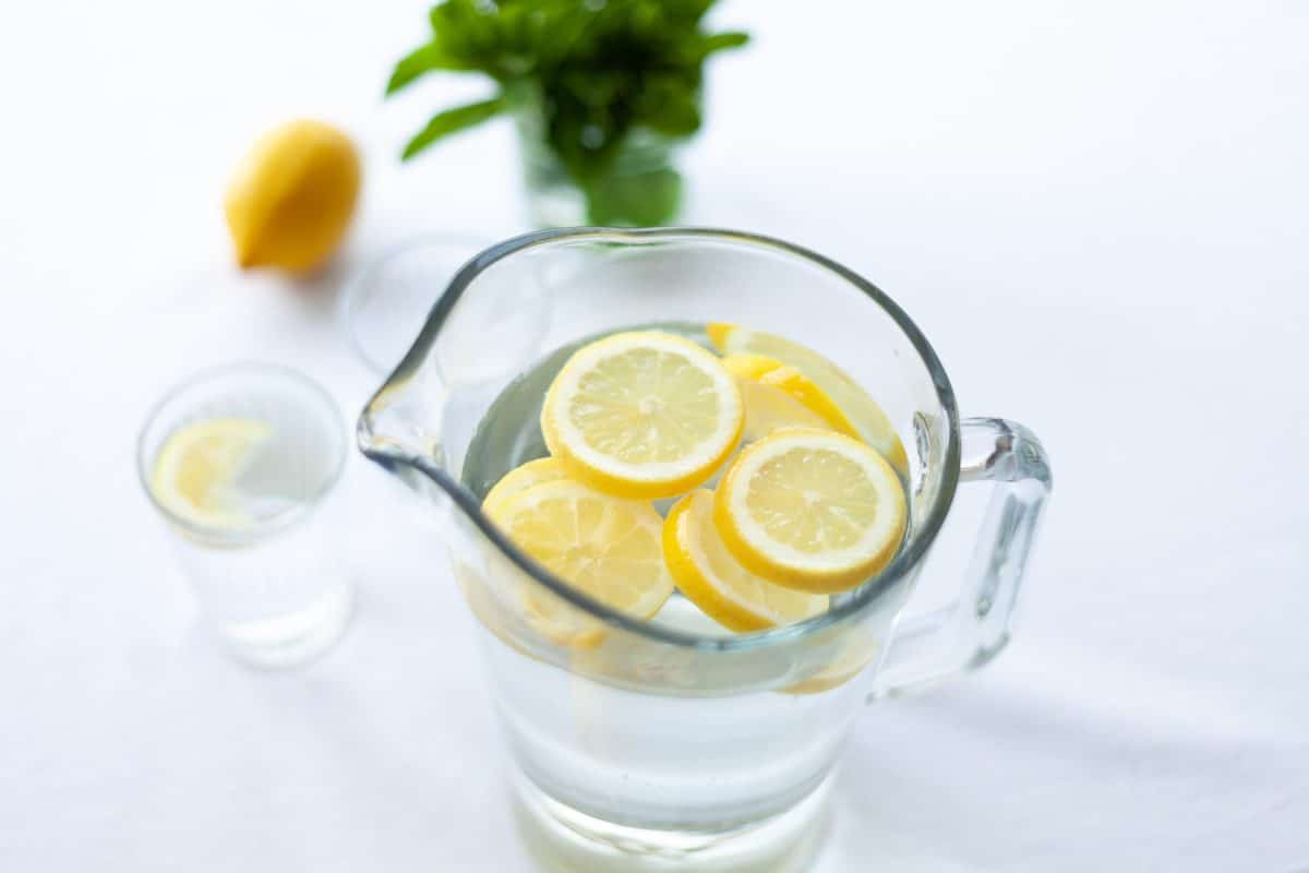 Pitcher of water with lemon slices