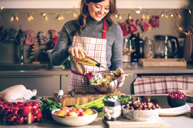 A healthy woman preparing a holiday meal